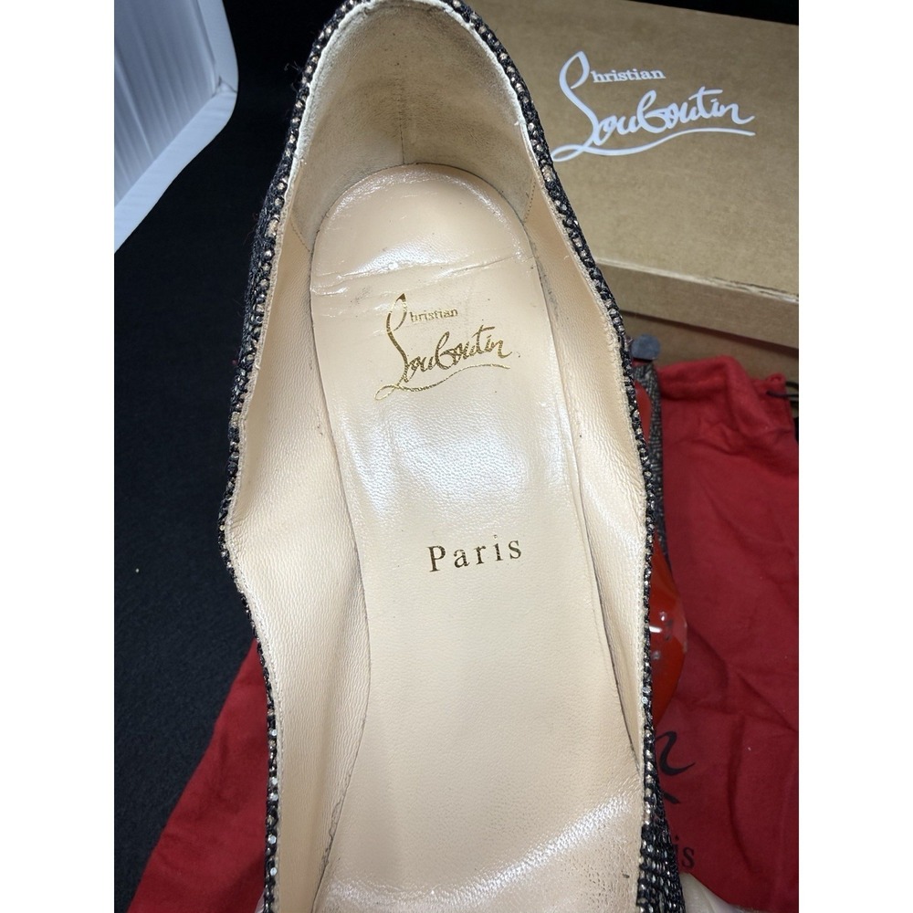 Christian Louboutin Black Lace Glitter Peep Toe Heels Red Bottom Pumps EU 39 - Picture 8 of 10